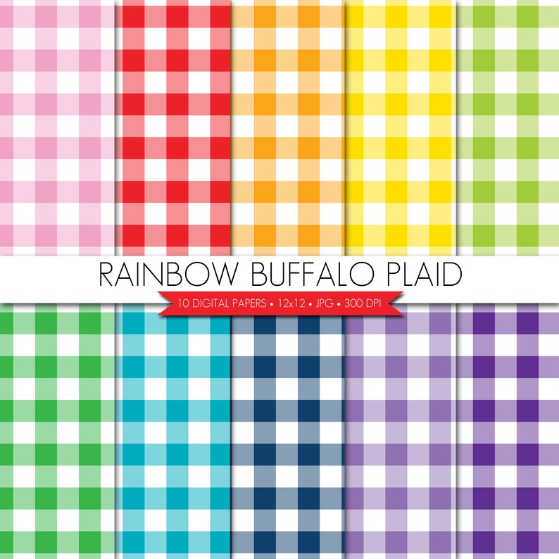 Buffalo Plaid Digital Paper,Buffalo Check Digital Paper,Rainbow Digital Paper,Rainbow Plaid Paper,Digital Scrapbook Paper image 1