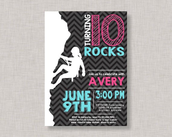 Rock Climbing Invitation, Girl Rock Climbing Invitation, Rock Climbing Birthday Invitation, Rock Climbing Party, Girl, Aqua, Pink Il_570xn
