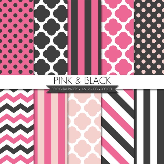 BUY 2 GET 1 FREE! Paris Digital Paper,Pink Black Digital Paper,Black Pink Digital Paper,Digital Paper Pack,Digital Scrapbook Paper Il_570xn
