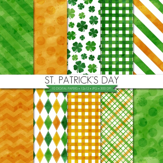 BUY 2 GET 1 FREE! Watercolor St Patrick's Day Digital Paper,St Patrick's Day Paper,St Patricks Day Paper,Digital Paper Pack,Digital Paper Il_570xn