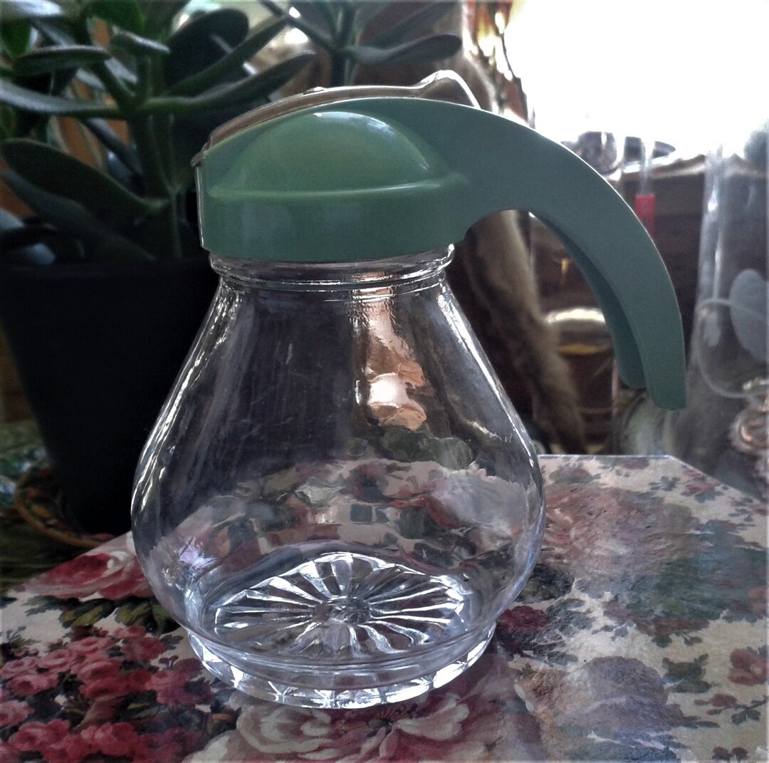 Small Syrup Pitcher, Federal Tool Syrup Dispenser With Green Plastic ...