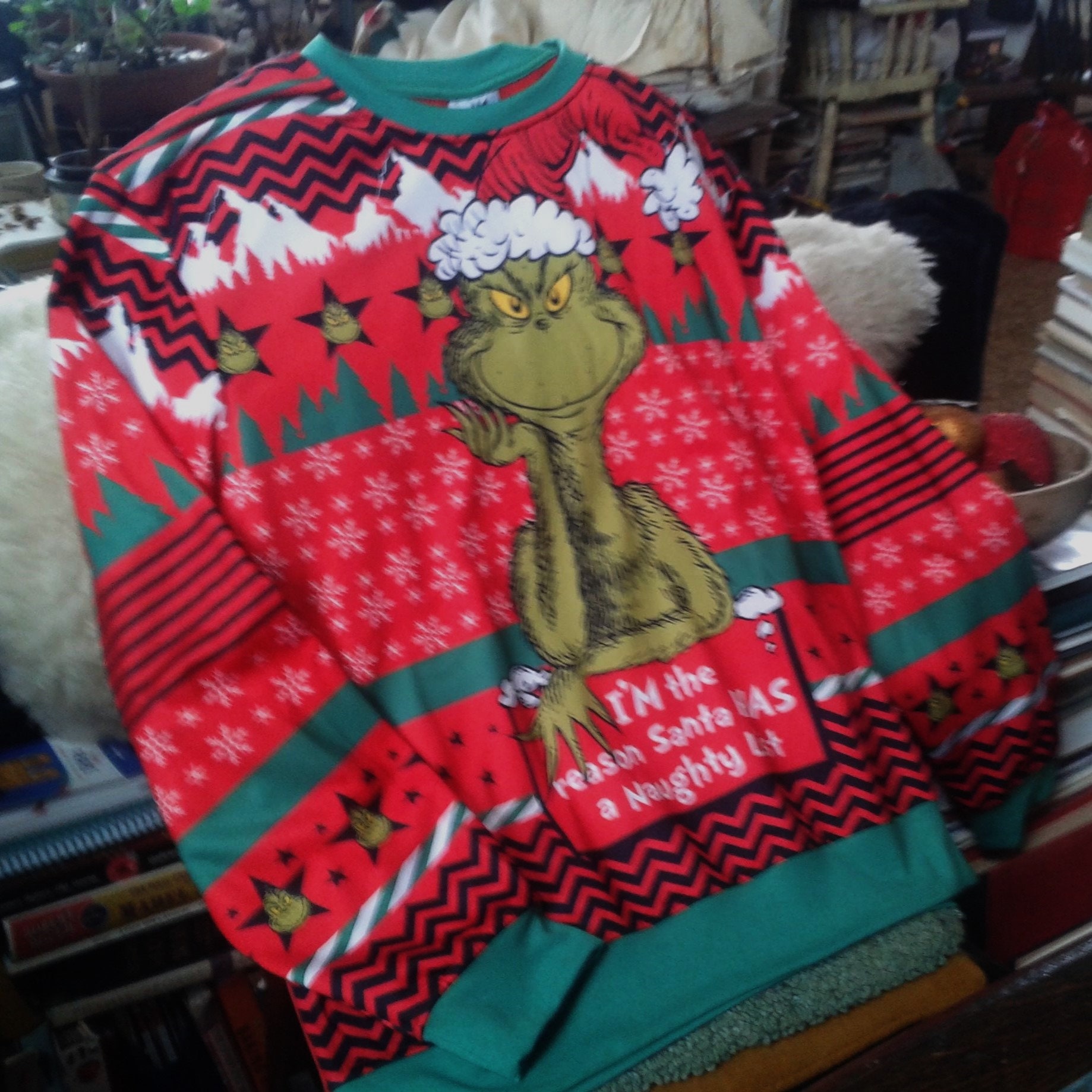 Mens ugly christmas sweater deals grinch