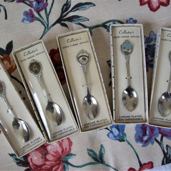 USA souvenir spoons - demi tasse spoons,  New York USA, South Carolina USA, Hawaii,  Washington , North Dakota