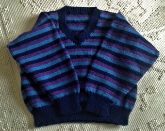 hand knit pullover, v neck pullover, toddler size 5-6 sweater, free shipping in Canada and the United States