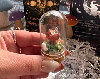 Mini Mushroom Terrarium Dome | Fairy Garden Diorama | Cottagecore Decor | Woodland Gift | Tiny Glass Cloche