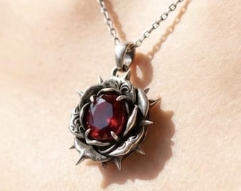Collar con colgante de rosa espinosa único / hecho a mano / Joyería de rosa gótica de plata / Regalo romántico oscuro / Accesorio rockero y alternativo