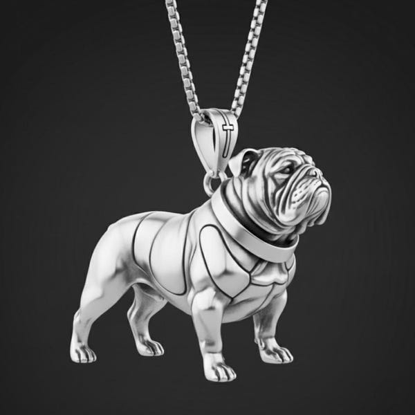 Minimalist Bulldog Pendant | Abstract Line Art Silver Pet Memorial