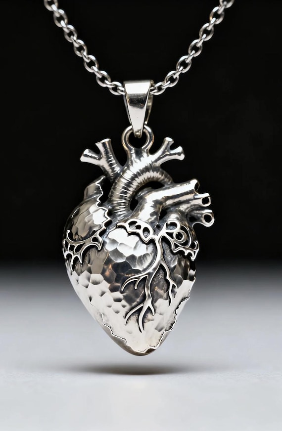 Silver Anatomical Heart Necklace: Gothic Steampunk Jewelry