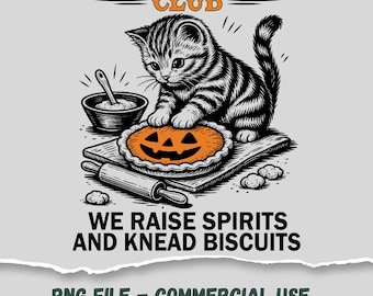 Vintage Halloween png, Spooky Biscuits Club png - grappig Halloween-shirt digitale print, grappige kat bakken png, schattige griezelige kat png