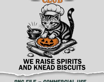 Vintage Halloween png, Spooky Biscuits Club png - grappig Halloween-shirt digitale print, grappige kat bakken png, schattige griezelige kat png