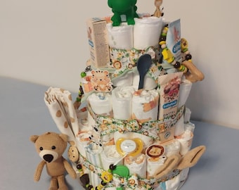 Special offer - Diaper cake for boy & girl - Buy it now - Gift for birth or baby shower with useful extras for mom and baby