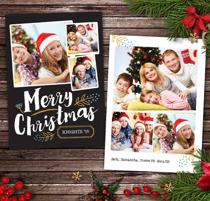 Digital Christmas Card Template Modern Gold Foil Etsy