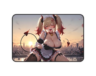 Blonde Demon Anime Girl Mousepad | Dark Manga Devil Desk Mat | Gamer Mouse Pad