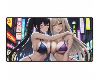 Anime Bikini Girls Desk Mat | Neon City Anime Mouse Pad
