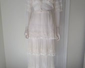 Beautiful Antique 1910 White Embroidered Lace Net Bolero Garden Party Dress