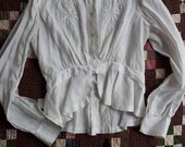 Antique Vintage 1910 Edwardian White Cotton Embroidered Peplum Blouse