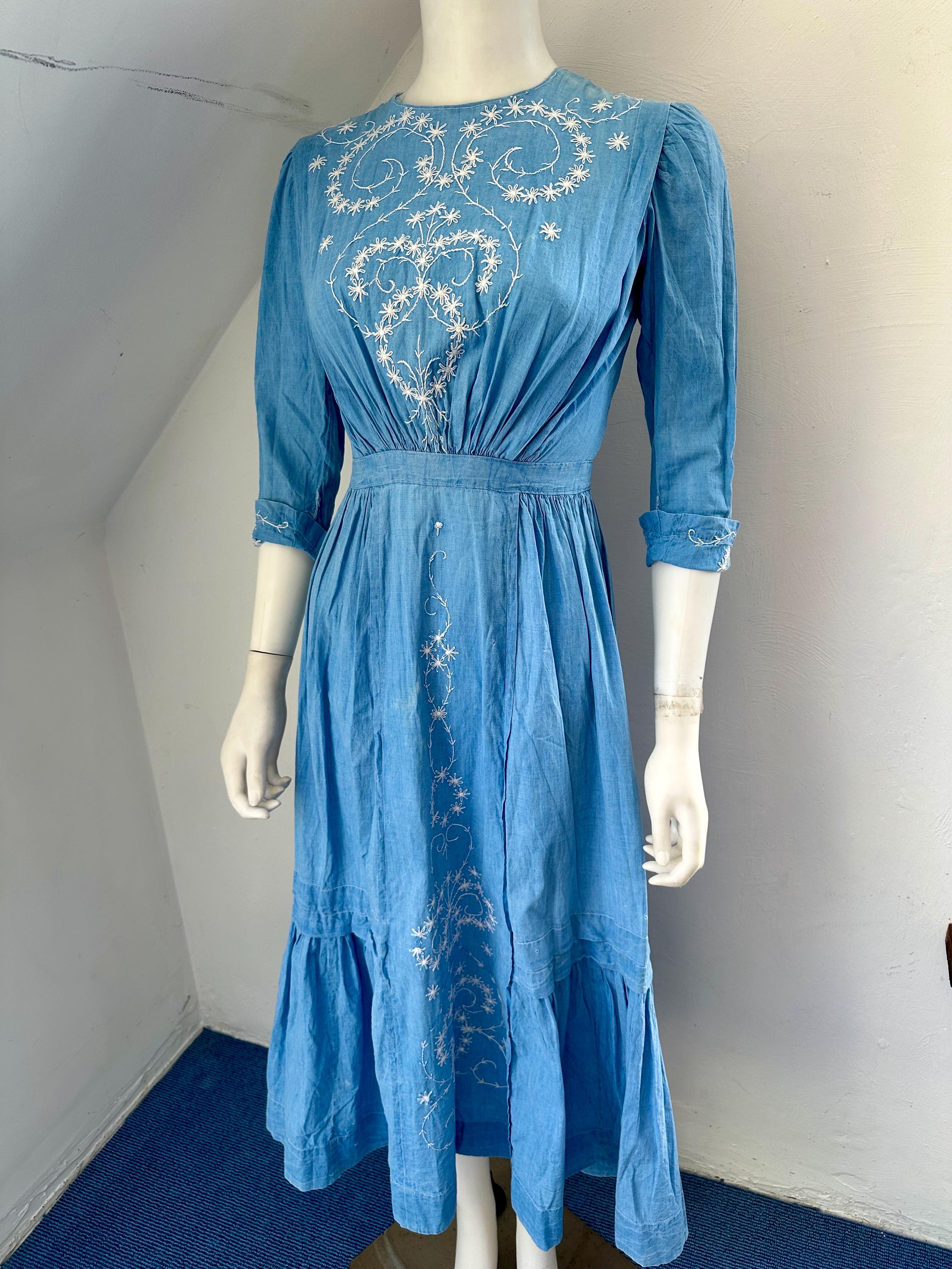 Antique Calico Blue Dress