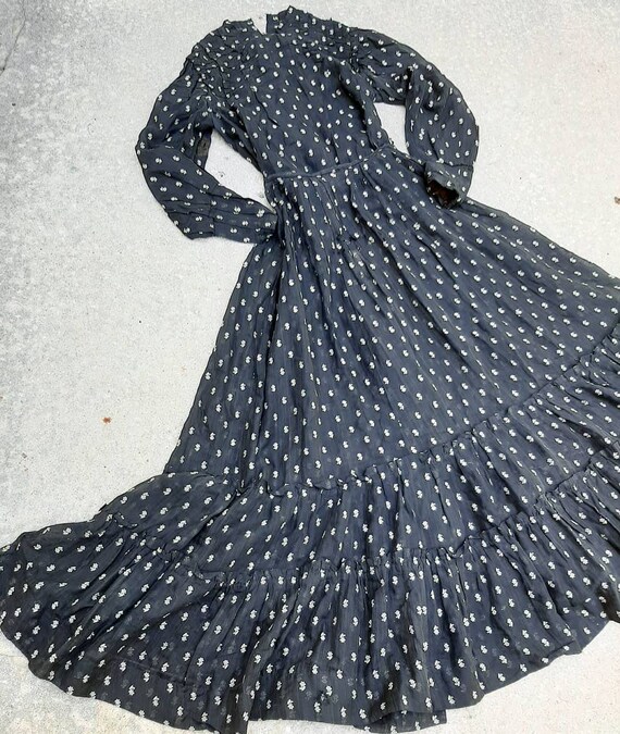 Antique 1900 Black Calico Work Chore Blouse Skirt