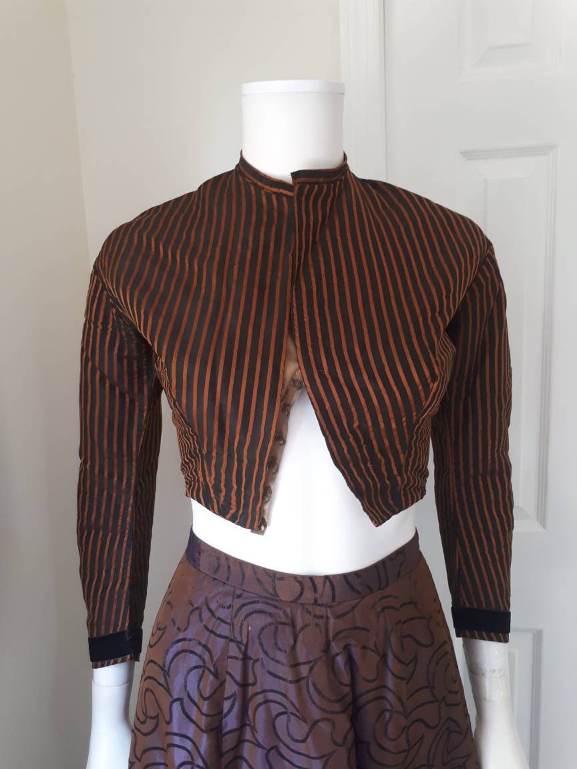 Antique Civil War Era 1860s Striped Silk Bodice Jacket image 6