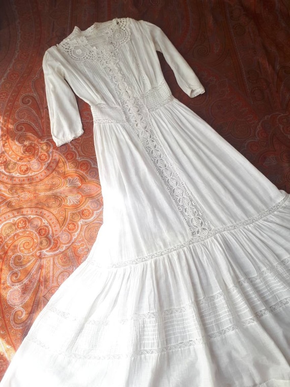 Antique Edwardian 1910's White Cotton Lace Afterno