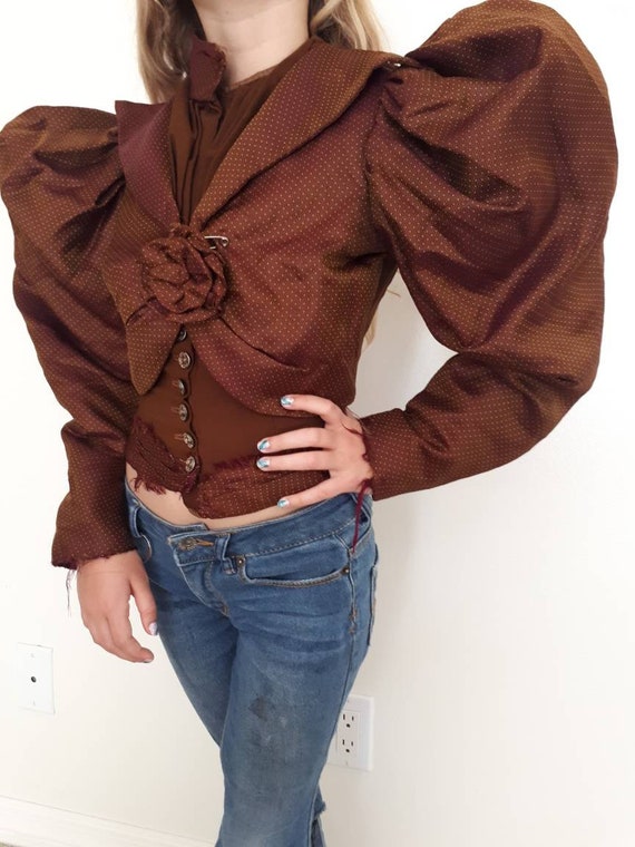 Antique Victorian 1890's Huge Mutton Sleeve Silk B
