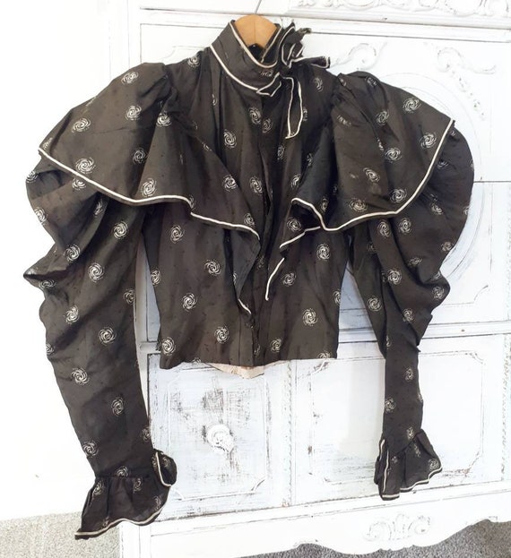 Rare Antique Victorian 1890s Silk Mutton Sleeve Bo