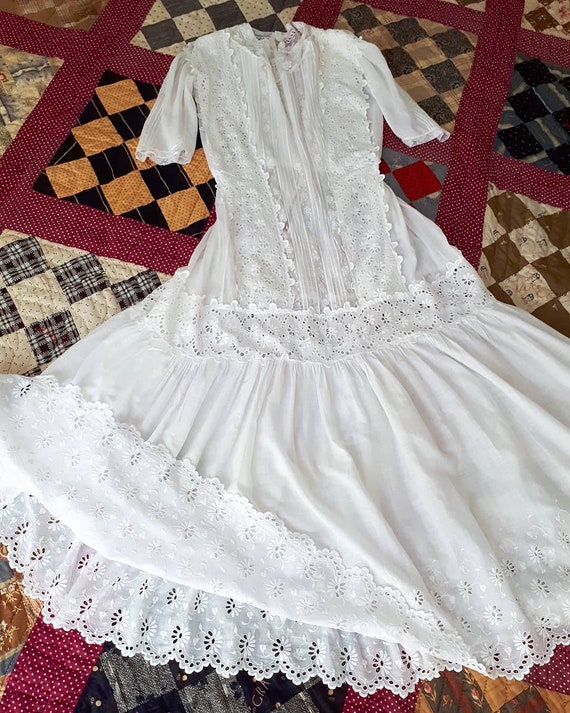 Antique Edwardian 1910's White Cotton Lace Afterno