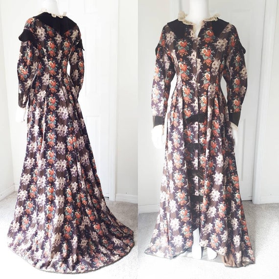 Antique Victorian 1880 Floral Calico Velvet Bow Wr