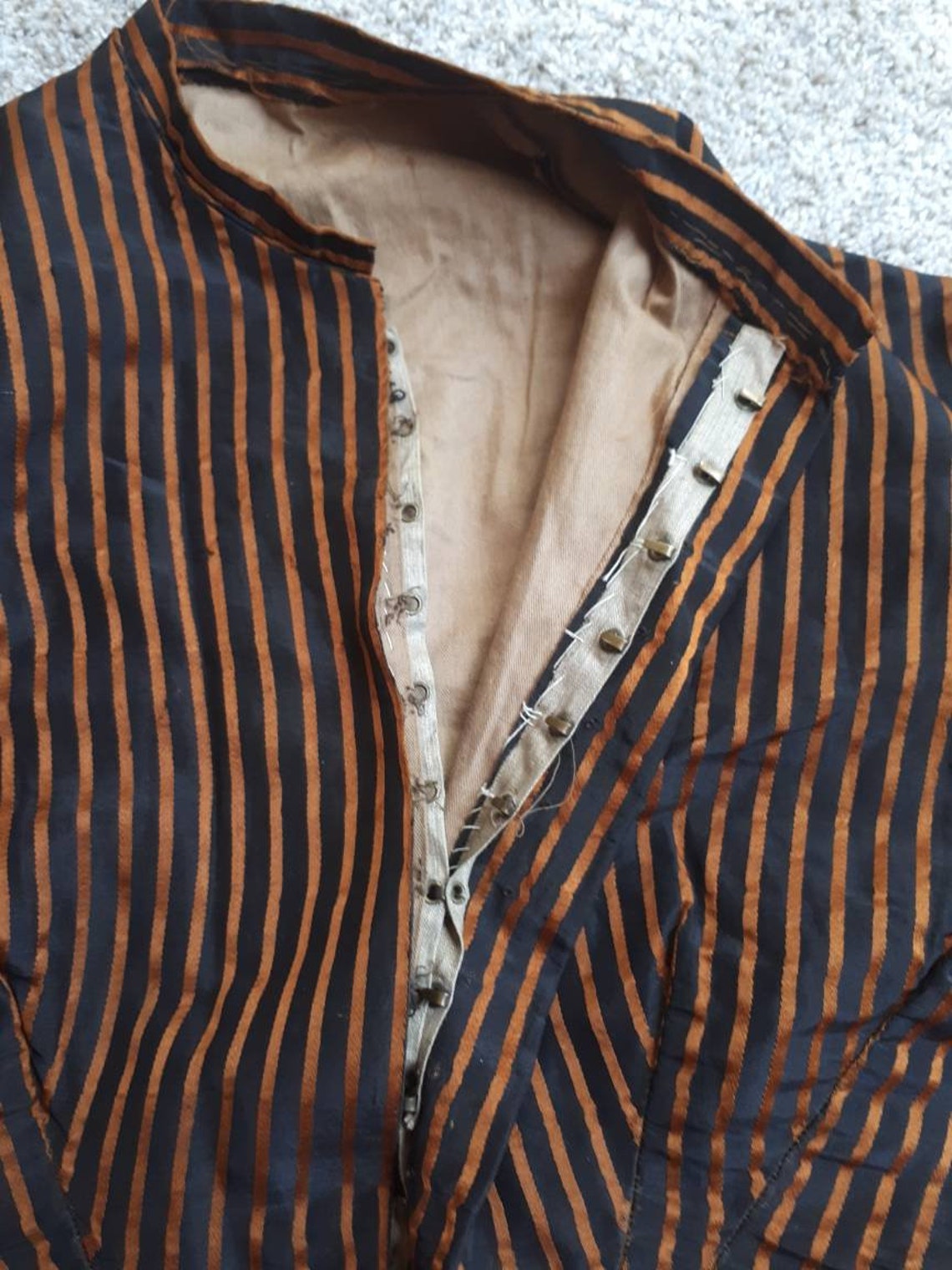 Antique Civil War Era 1860s Striped Silk Bodice Jacket image 8