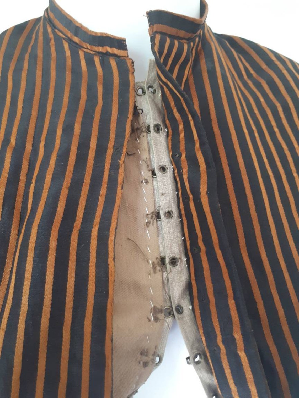 Antique Civil War Era 1860s Striped Silk Bodice Jacket image 4