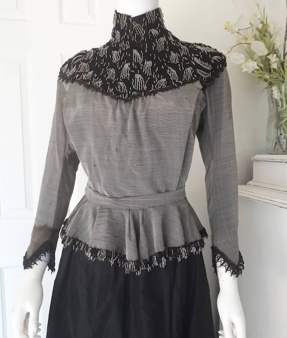Antique Victorian Edwardian Grey Beaded Blouse Bod