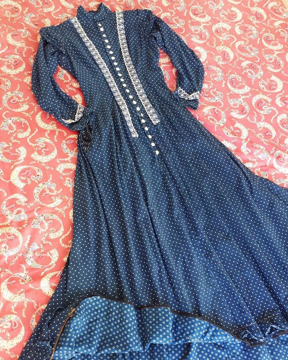 Rare Antique 1900 Victorian Indigo Calico Cotton P