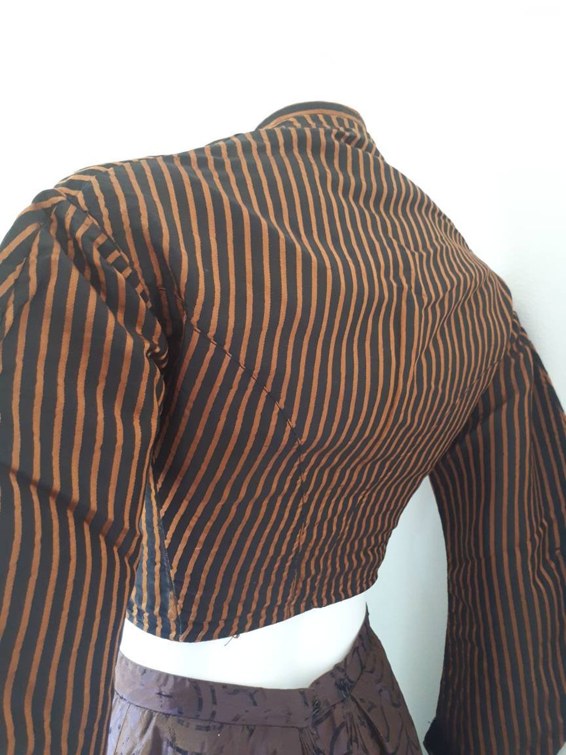 Antique Civil War Era 1860s Striped Silk Bodice Jacket image 1