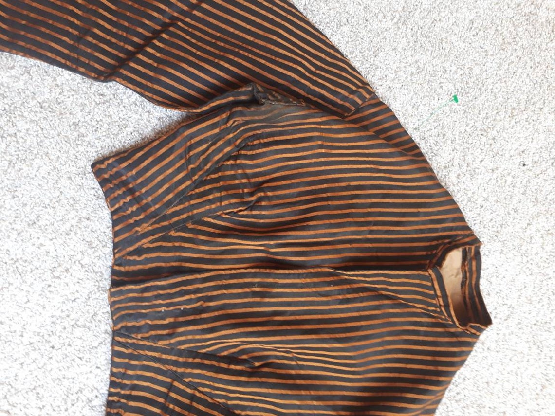 Antique Civil War Era 1860s Striped Silk Bodice Jacket image 5