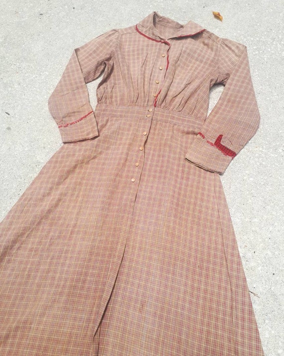 Antique Edwardian 1900s Cotton Plaid Chore Work Pr