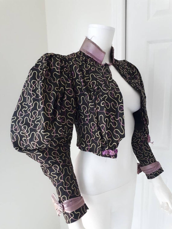 Antique Victorian Silk Blouse Boned Bodice Leg Mut