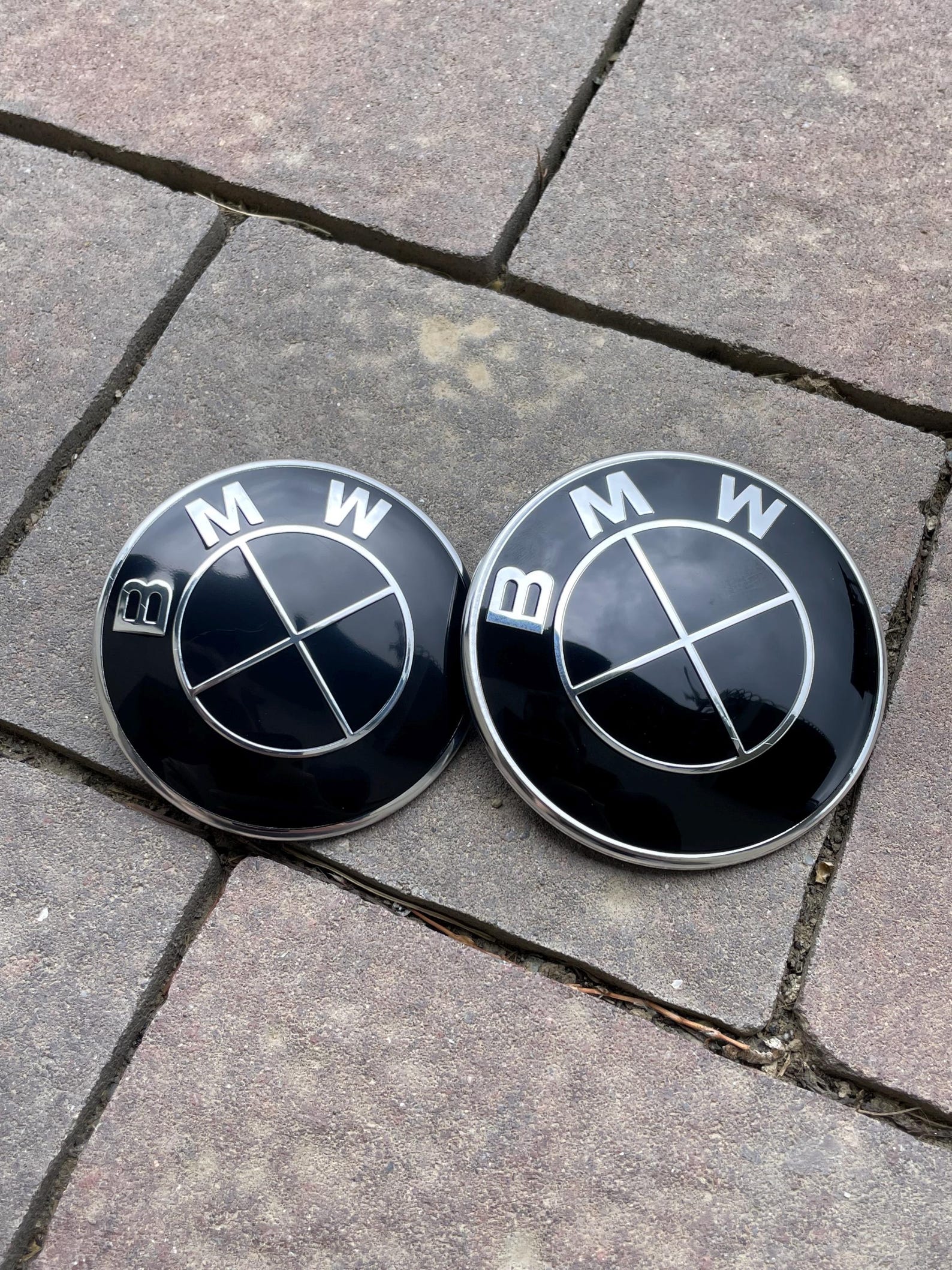 BMW Emblem Set Logo E46, E90, E91, E60, E61, E87, E65 Full Black 2 Pcs ...