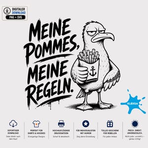 Mis papas fritas, mis reglas | SVG | PNG | Gaviota divertida con papas fritas | Archivo de frases del Mar del Norte | Diseño del Mar Báltico | Uso comercial