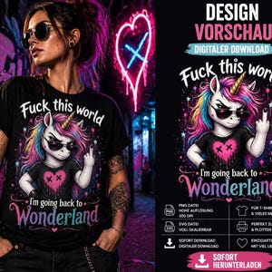 Fuck This World Unicorn | PNG | SVG  |Funny Rebel Unicorn Design | Gothic Rainbow Unicorn | Sarcastic Quote  | T-Shirt Design
