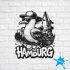 Hamburg Seagull Shirt Design | Urban Harbor Design | Northern Germany Streetwear | Cool Hamburg T-Shirt Motif | PNG | SVG | Plotter File