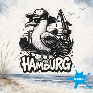 Hamburg Seagull Shirt Design | Urban Harbor Design | Northern Germany Streetwear | Cool Hamburg T-Shirt Motif | PNG | SVG | Plotter File