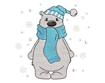 Christmas Polar Bear Embroidery Design: Winter Animal Pattern (Digital Download)