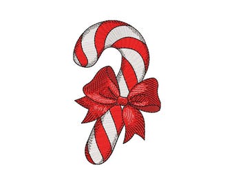 Candy Cane with Bow Machine Embroidery Design, 5 sizes
