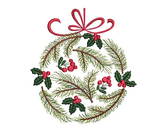 Christmas Wreath Ball Embroidery Design, 4 sizes