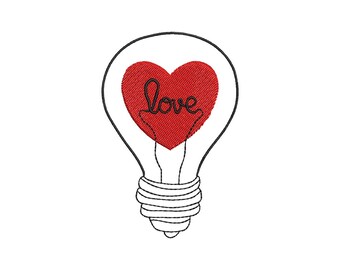 Love Light Bulb Embroidery Design, 4 sizes