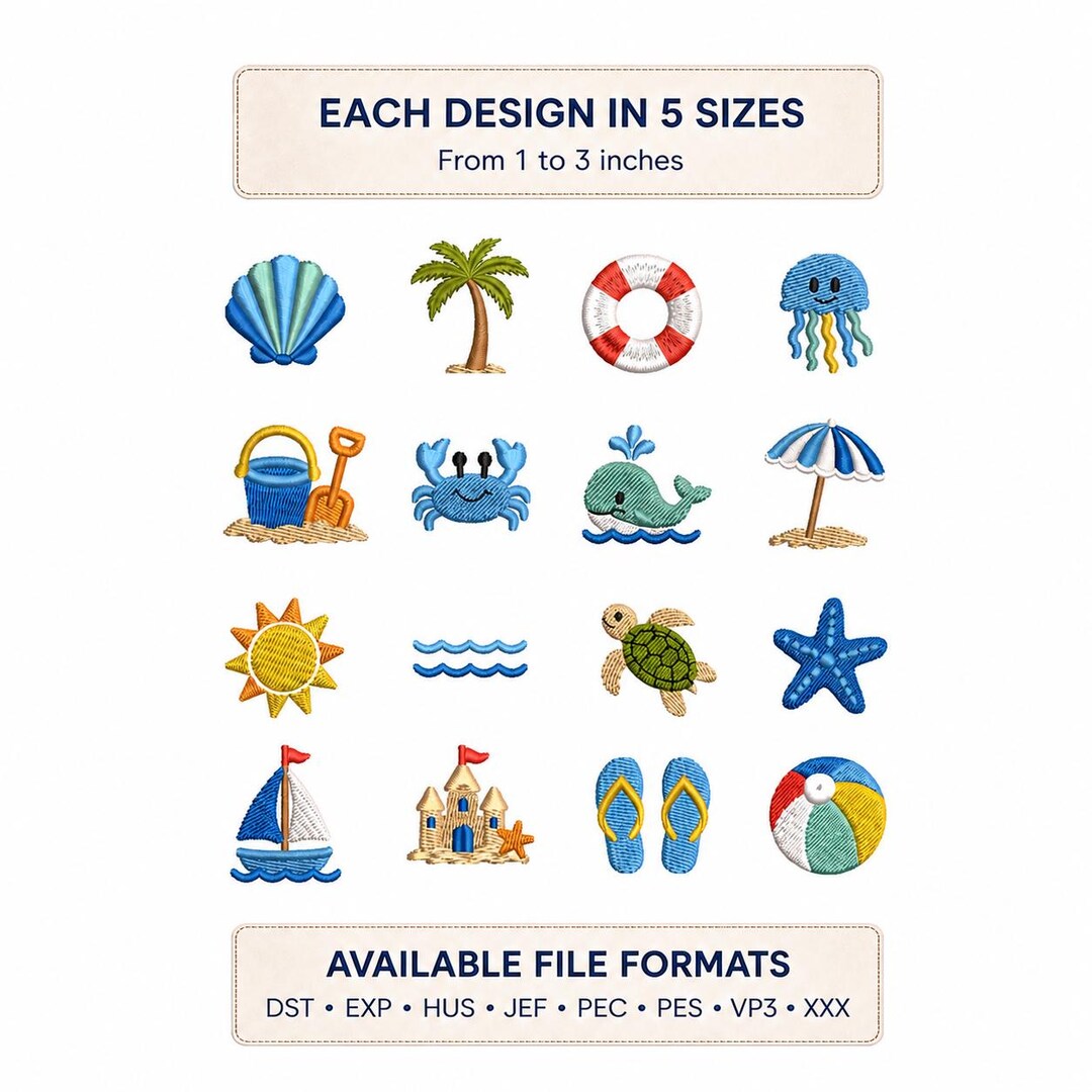 Beach Mini Embroidery Designs Bundle | Summer Coastal Machine ...