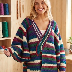 Crochet Batwing Coat Pattern PDF, Oversized Cardigan, Chunky Crochet Jacket, Boho Coat Pattern, Women Crochet Clothing