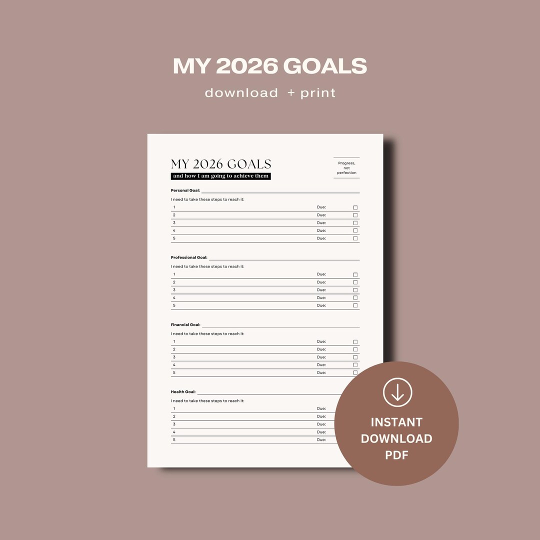 2026 Goals Planner Printable | Yearly Goal Planner PDF | Minimalist ...