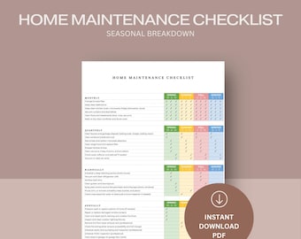 Home Maintenance Checklist | Seasonal, Monthly Planner (Digital Download)