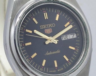 【整備済み】美品 セイコー5 ビンテージ ブラック文字盤 SEIKO5 自動巻き ヴィンテージ セイコー5 自動巻き腕時計：ブラック文字盤、デイ/デイト